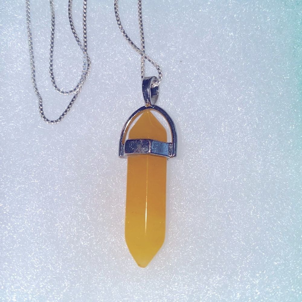 Boho hippie Yellow Agate Sterling Silver 16” Necklace